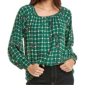 CAbi Green and White Checkered Blouse